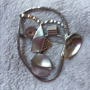 Silver Abstract Face Pin